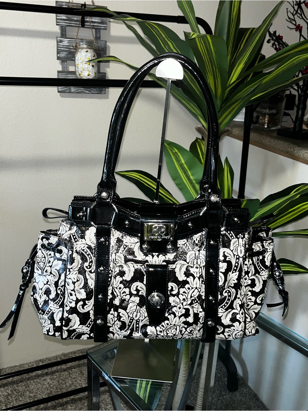 Sharif Black &White Quilted Jacquard Handbag